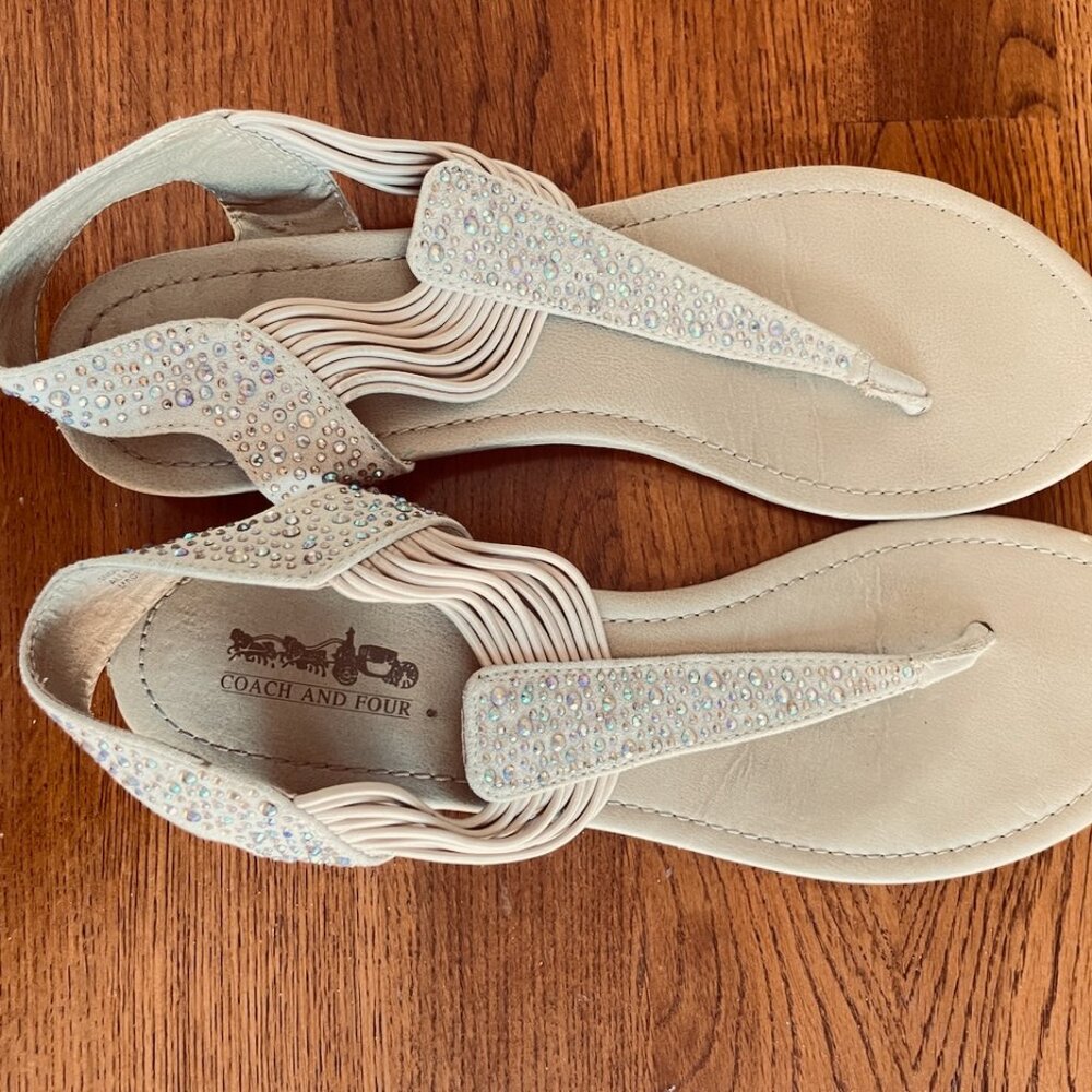 Coach and Four tan rhinestone embellished slingback sandals size 9.5